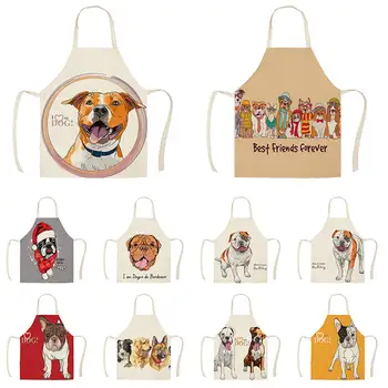 

1Pcs Kitchen Apron Pet American Bulldog Printed Linen Aprons for Men Women Home Cleaning Tools WQ1155
