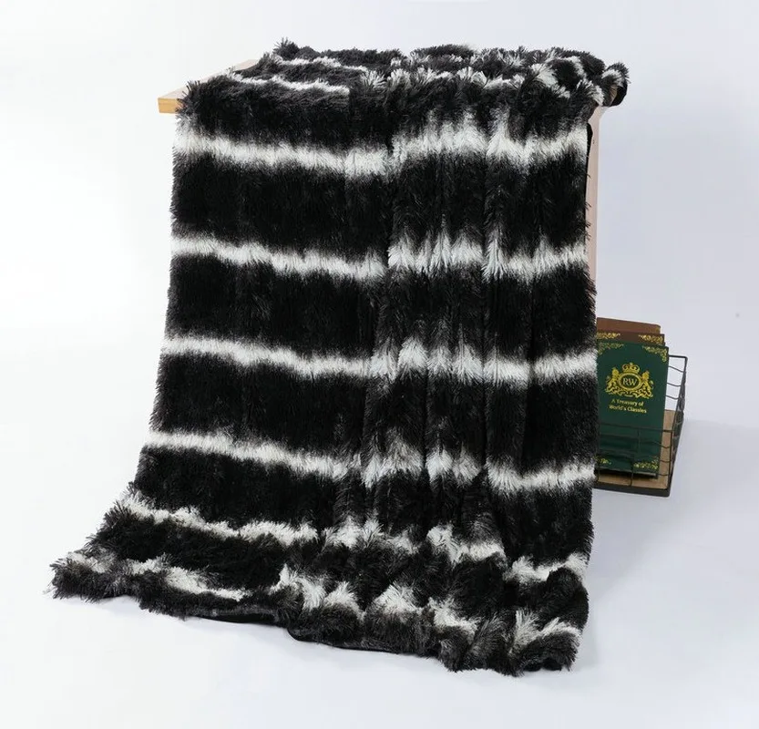 

Super Soft Striped Plush Blanket for Adult Kids Thick Warm Winter Blanket Fluffy Thick Artificial Fur Sherpa Throw Blanket Sofa