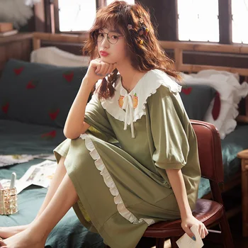 

Пижамы женские весенние и летние новые хлопковые шею повседневные молодежные сексуальные корейские ночные платья на дому