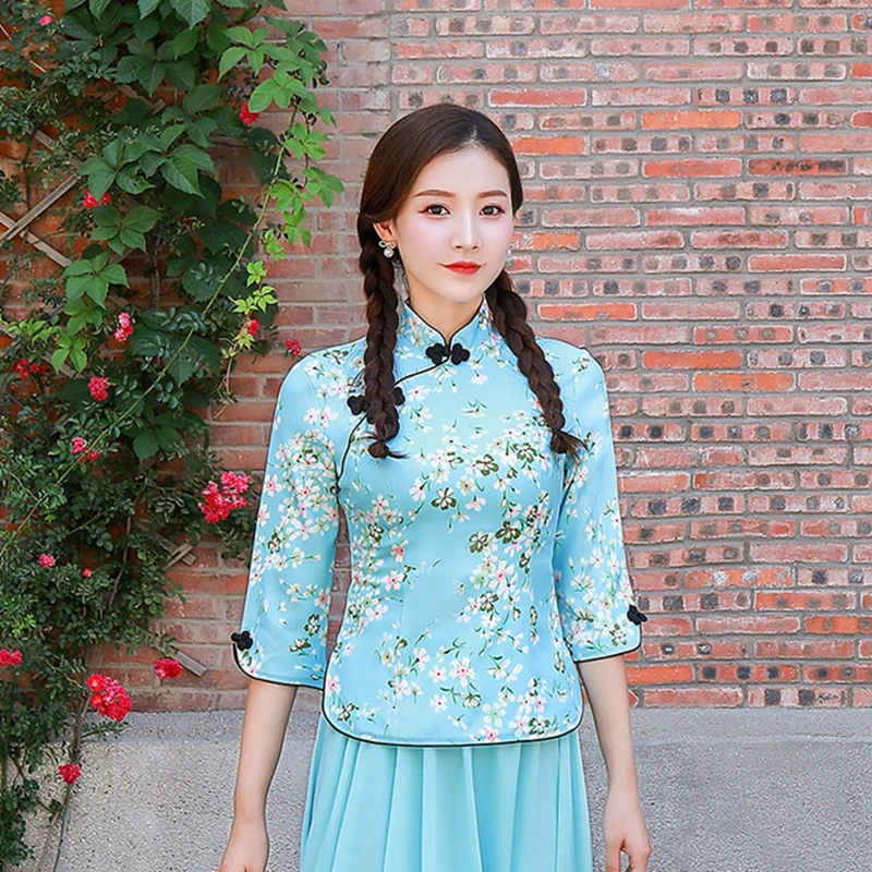 Китайский стиль самовосстановление Qipao женский с длинным рукавом cheongsam Мода ретро Улучшенный Тан костюм рубашка женская повседневная одежда рубашка