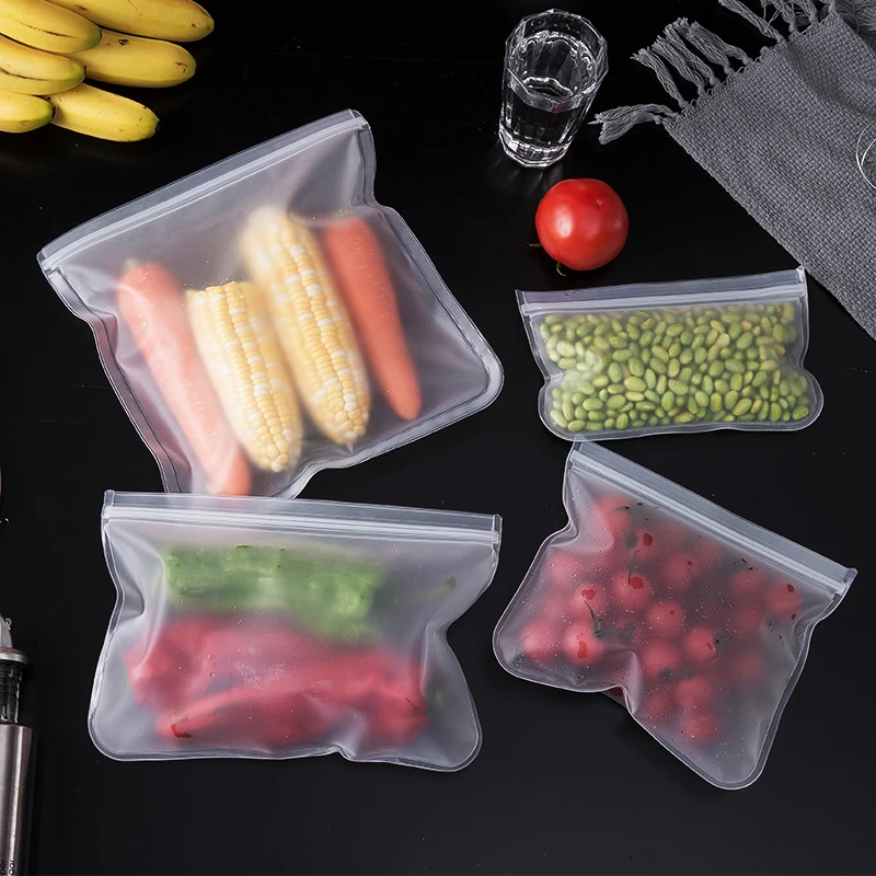 Food Storage Bags 1/2/3/5Pcs Reusable Silicone Ziplock BPA Free Meat Fruit Veggies Storage
