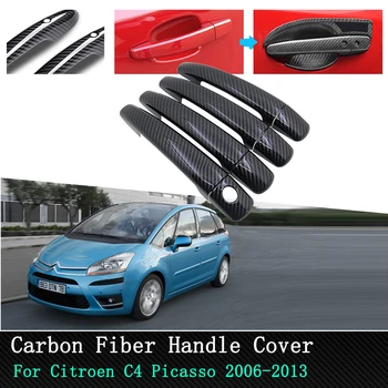 

Car Exterior Door Handle Cover stickers for Citroen Grand C4 Picasso 2006 2007 2008 2009 2010 2011 2012 2013 Black Carbon Fiber
