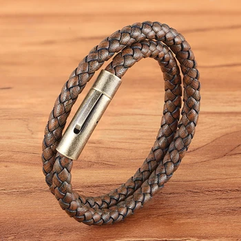 TYO Fashion Double-layer Braided Leather Bracelets Stainless Steel Magnet Clasp Bangle Jewelry For Women Men DIY Customization