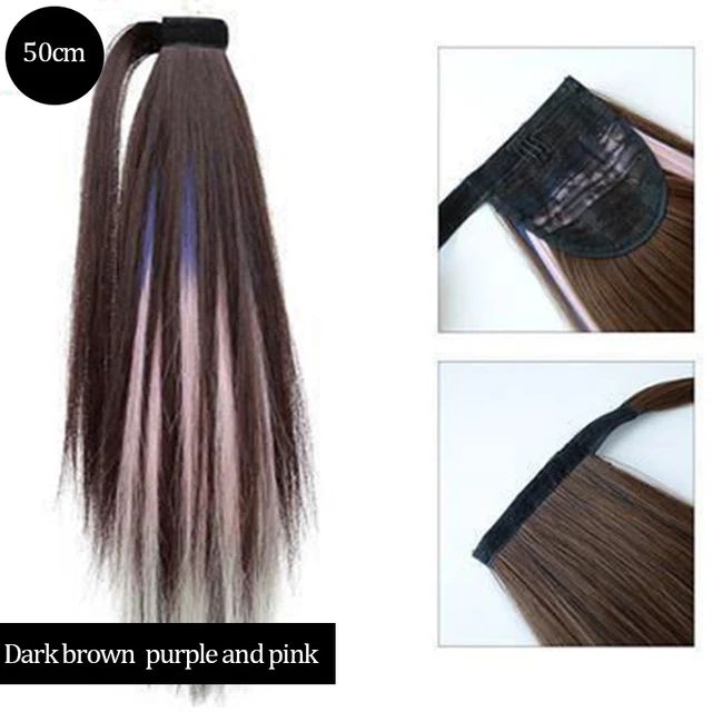 DIANQI Synthetic Corn Wavy Long Curly Ponytail Hairpiece Wrap on Clip Hair Extensions Black Pony Hair 2i33i17