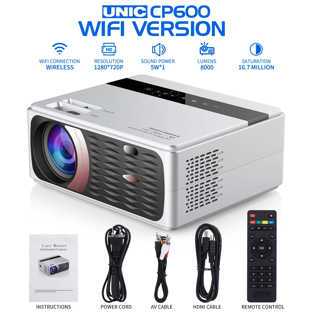 Проектор CP600 светодиодный 8000 Люмен 1080 P Full HD HDMI Wi Fi Bluetooth ЖК дисплей домашний