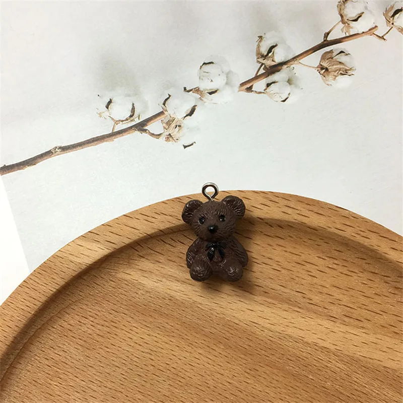 4 шт. Kawaii 3D медведь ожерелье смола шармы Подвески Diy для изготовления ювелирных изделий маленький медведь брелок ремесла ручной работы аксессуар - Окраска металла: coffee color kafeise