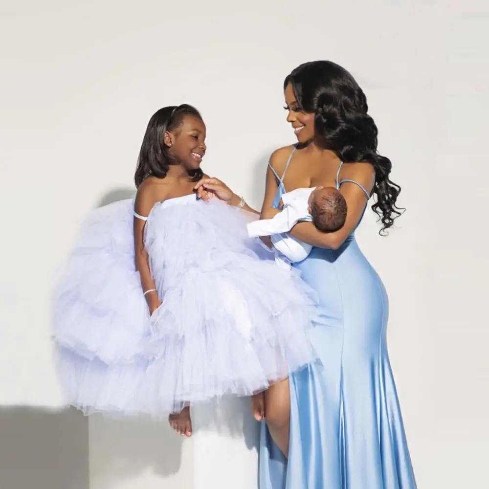 

Lovely White Kid Tulle Dresses Extra Puffy Custom Made Strapless Gilrs Tolders Fluffy Tutu Skirt Dress Long Length