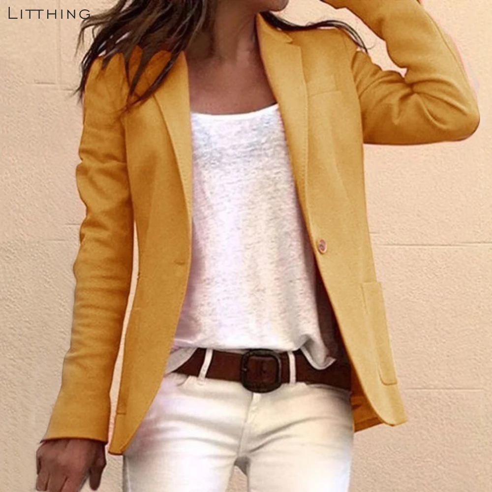 

LITTHING Women's Blazer Long Sleeve Blazers Pockets Jackets Coat Slim Office Lady Jacket Female Tops Suit Blazer Femme Jackets