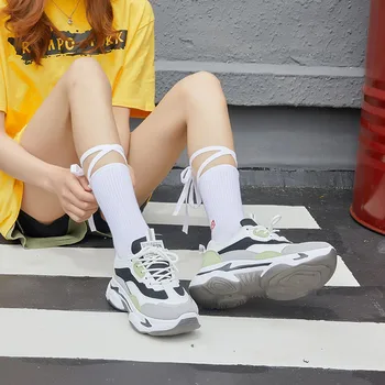 

New Fashion Women Socks Summer Korean Style Harajuku Street Hip Hop Crew Socks Solid Color Casual Letters Bandage Socks