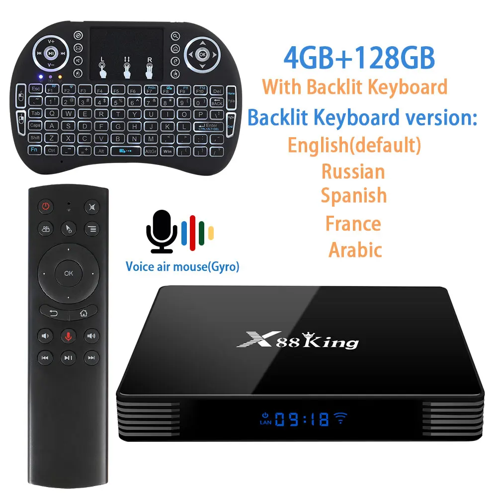 Transpeed X88 King 8 K Android 9,0 ТВ приставка S922X шестиядерный 64 бит 4K Youtube Netflix wifi 4 ГБ 16 ГБ 32 ГБ 64 Гб RGB светильник IP tv приставка - Цвет: 128GAirmouse Keyboad
