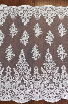 

heavy handmade Off white 1 yard embroidery beading lace fabric wedding gowns DIY material