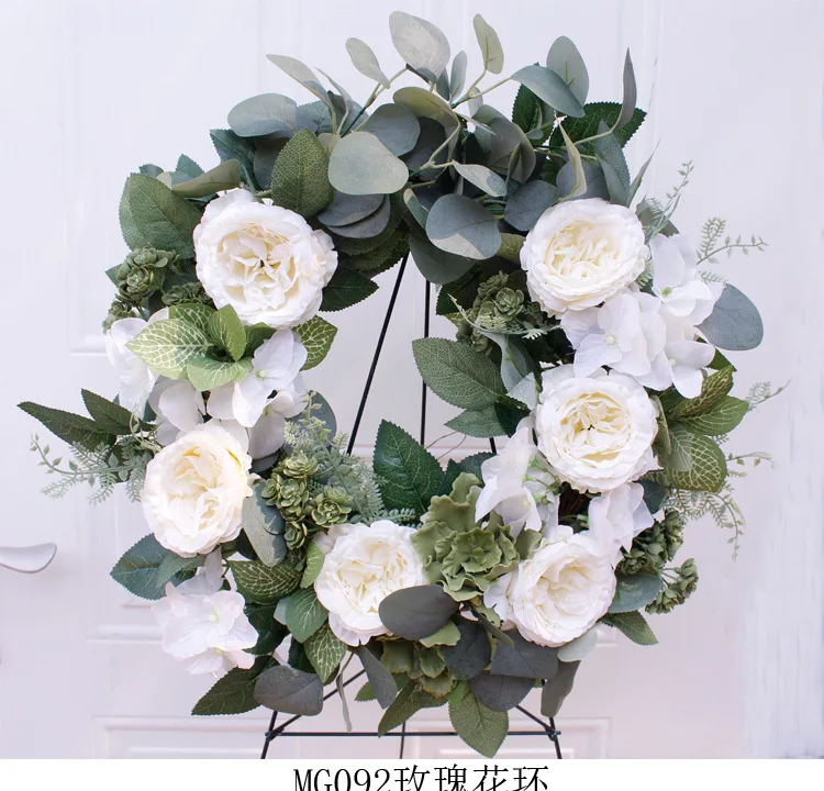 

European Rose Wreath Door Ornament Christmas Decoration Artificial Flower Portable Ornaments for Wedding Decoration Home Party