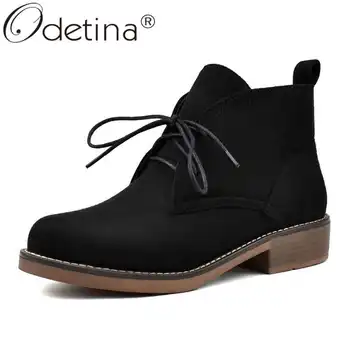 

Odetina Women Faux Suede Winter Chunky Block Low Heel Ankle Booties Cross-tied Round Toe Lace Up Chukka Desert Boot Big Size 43