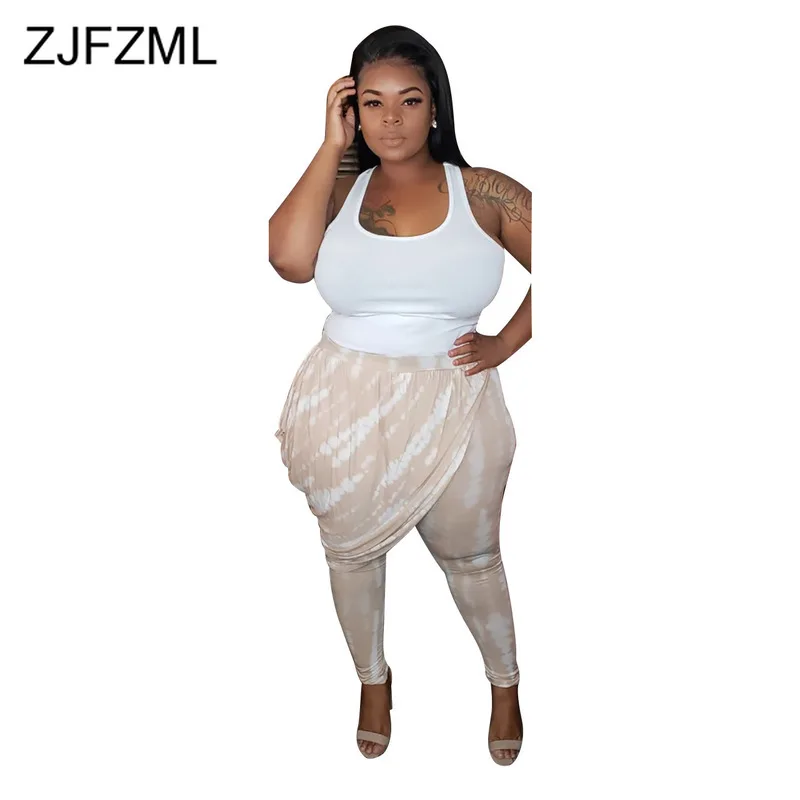 

Tie Dyeing Print Casual Plus Size Long Pant Women High Waist Pleated Bandage Troouser Summer Female Club Party Skinny Sweatpants