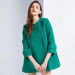 Большие размеры; сезон осень-зима; замшевая бархатная Милая шерстяная куртка зеленого цвета с павлином для девочек; шерстяное пальто в