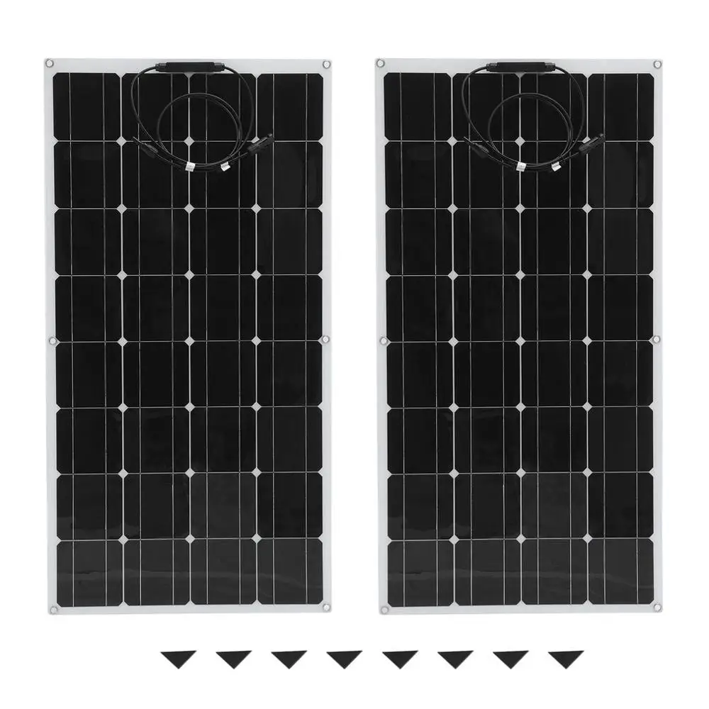 

2pcs 100W Monocrystalline Flexible Solar Panel Outdoor Solar Charging Device Solar Power System For Off Grid RV Boat