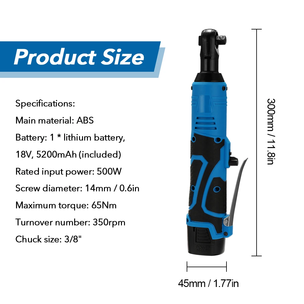 18V многофункциональная аккумуляторная Перезаряжаемые Электрический гаечный ключ 3/8 дюйма Угловые электрические Ratchet ключи, дюймовый стандарт с светодиодный светильник