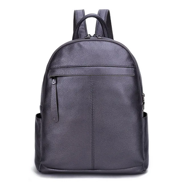 

White Silver Backpacks Leather Female Women Backpack First Layer Cowhide School Bags Black Hardware