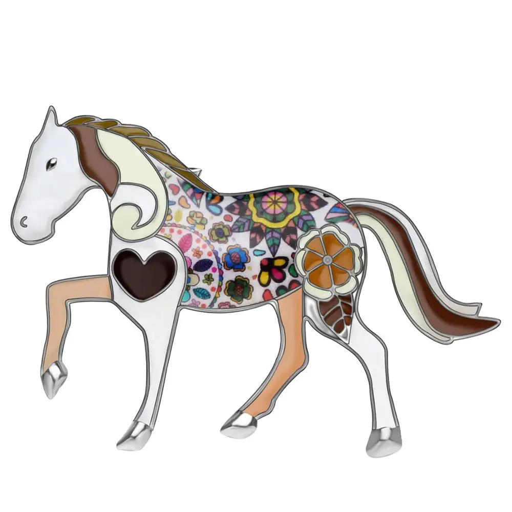 WEVENI Enamel Alloy Floral Colorful Horse Brooches Clothes Scarf Pin Animal Jewelry For Women Girls Teen Party Gift Decorations