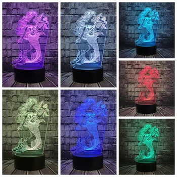 

3D Optical Cartoon Table Lamp For Kid Bedroom Mermaid LED Night Light Holiday Birthday Luminaria Xmas Toy For Girl Teenage Toys