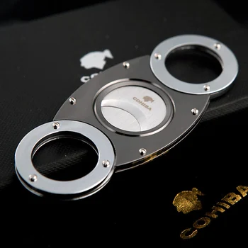 

COHIBA Gadgets Double Blades Stainless Steel Shape Cigar Cutter Knife Pocket Gadget Zigarre Cuban Smoking Accessories Tool 356JH
