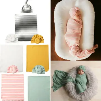 

Soft Jersey Infant Swaddle Muslin Blanket Newborn Baby Wrap Swaddling Blanket Muslin Wrap Hat Set