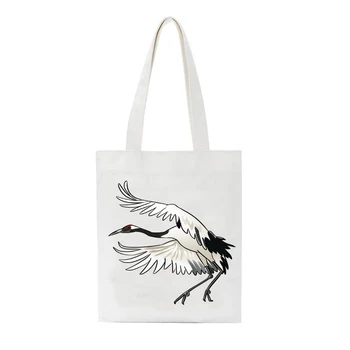 

Cartoon Print Cat Women Canvas Casual Shoulder Bag Shopping Tote Students' Simple Eco Environmental Shopper Bag Animal