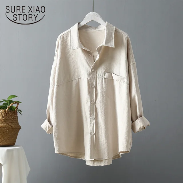 US $14.51 Fashion Loose Solid Women Shirts Blusas Mujer De Moda 2019 Spring Autumn New Dark Green Long Sleeve