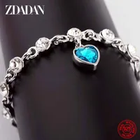 ZDADAN 925 Sterling Silver Charm Sapphire Heart Bracelet Chain For Women Fashion Engagement Party Jewelry Gift 3