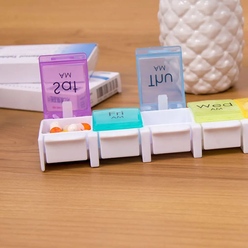 Single Row 7 Squares A Week Bounce Combination Grid 7 Color Rainbow Seven Color Morning Evening Pill Box