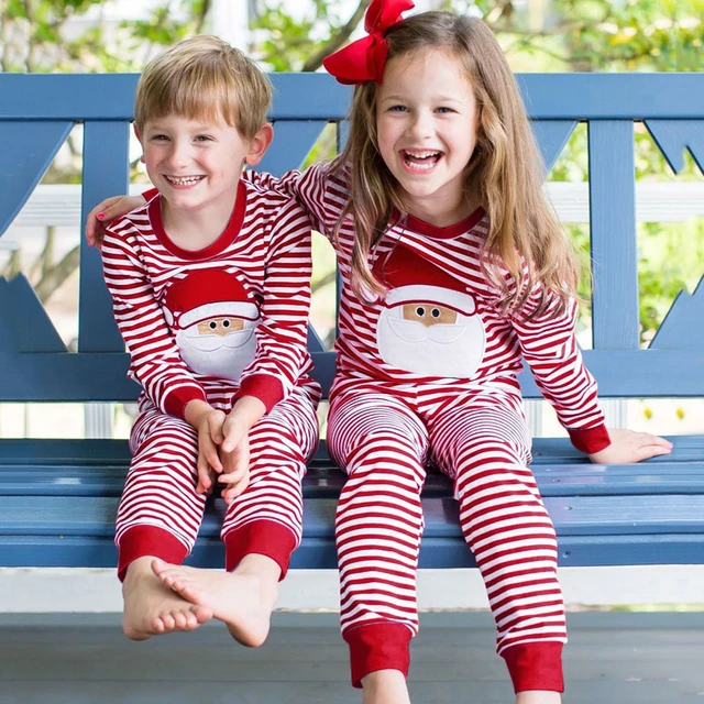 Pijamas de Navidad para niños y Tops + Pantalones a rayas de Papá Noel, ropa de dormir, trajes, ropa de Navidad - AliExpress