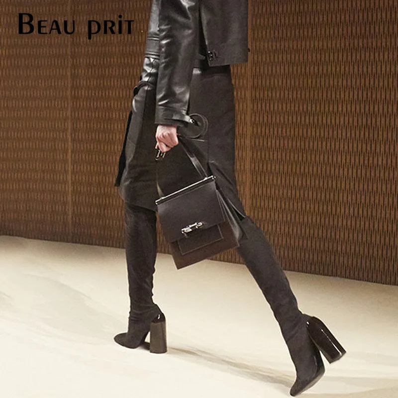 

Slim Fit Suede Women's High Boots Block Heel Over The Knee Boots Plush Warm Women's Winter Boots bottines hiver 2019 femme