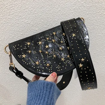 

Half Round Stars Women's Saddle Bag 2020 New Fashionable Shoulder Handbag PU leather