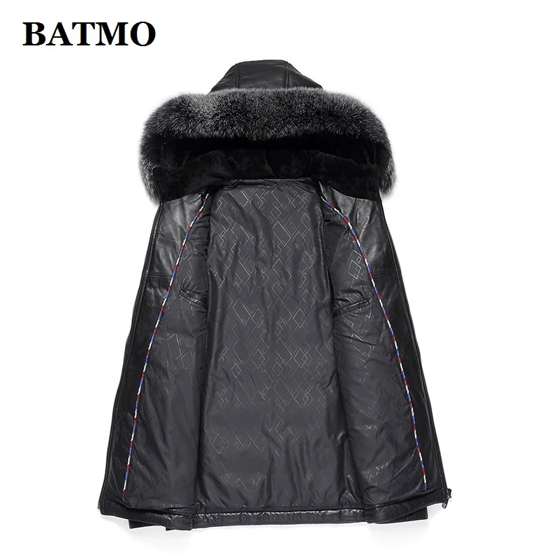 BATMO Новое поступление натуральный из натуральной кожи овчины Лисий Мех воротники 90% белый утиный пух с капюшоном куртки для мужчин, 816