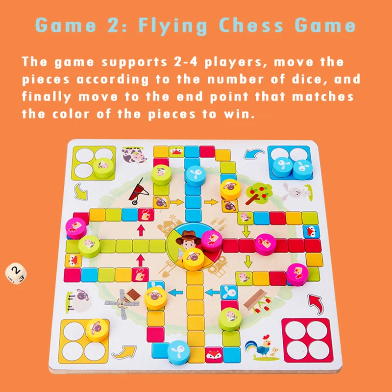 Logical Thinking Board Games Children Interactive Toys Double-sided Chess Board Family Party Fun Games Educational Wooden Toys