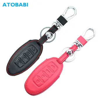 

Leather Car Key Cover For Nissan 350Z GT-R Sentra Armada Altima Maxima Pathfinder For Infiniti 4 Buttons Smart Remote Fobs Case