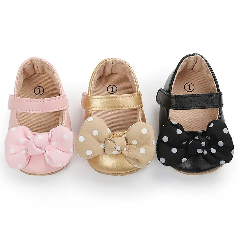 Zapatos de princesa de PU suave para niña pequeña de 0 a 18M, calzado con lazo, Prewalker para bebé recién nacido