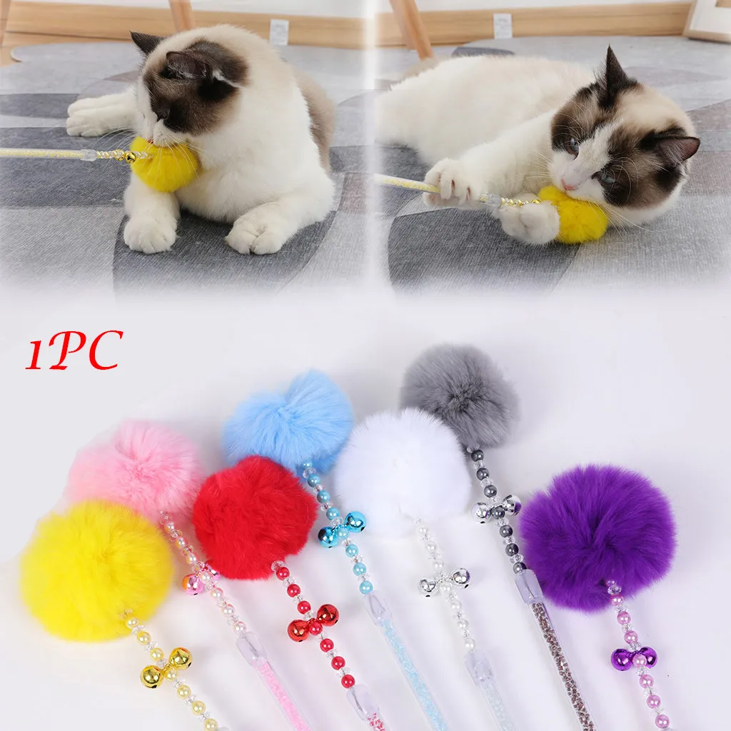 

Pet Cat Funny Cat Hair Ball Bell Funny Cat Stick Kitten Cat Toy Interactive Toy Soft Ball And Cat Feather And Bell Toy