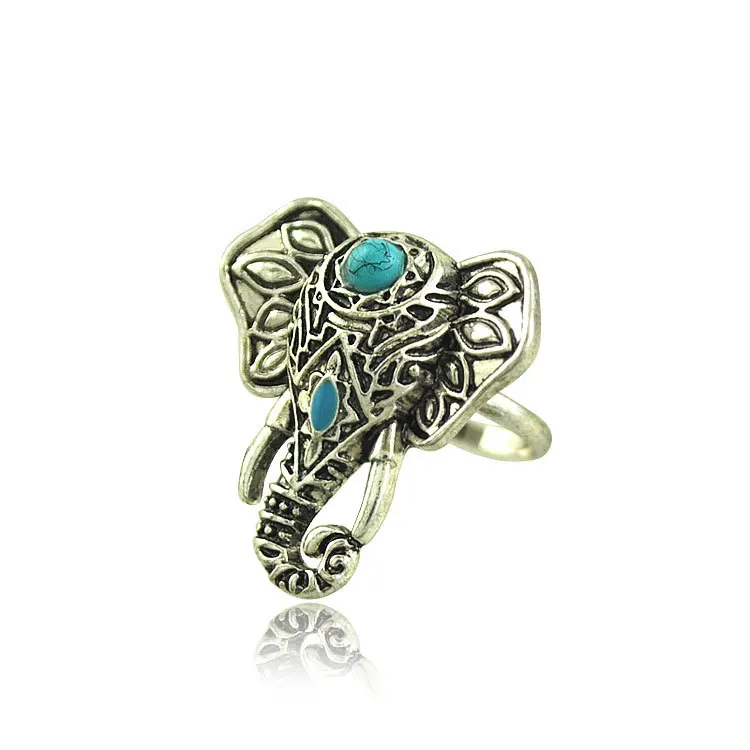 

Vintage Tibetan Silver Boho Finger Rings For Women Unique Design Beach Elephant Ring Jewelry Party