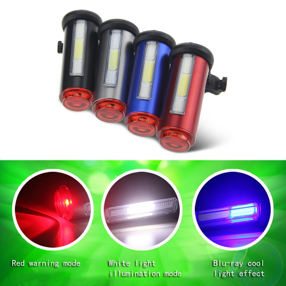 Discount 3 Colors In 1 LED Bicycle Tail Light Lamp COB Visual Night Riding Warning Bike Rear Lantern 100LM 850aAH Rechargeable Taillight 1