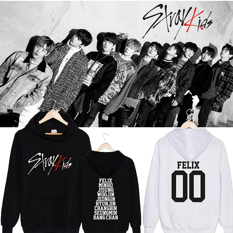 Straykids/модный детский пуловер с капюшоном, бархатный пуловер больших размеров для мужчин и женщин