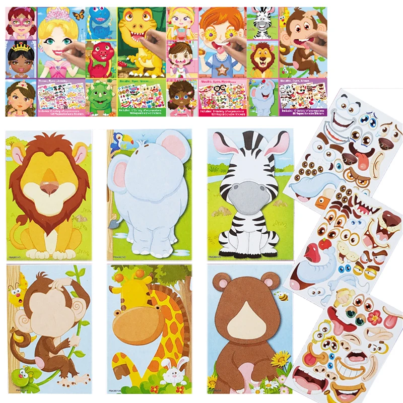 

Kids DIY Stickers Puzzle Games Make-a-Face Princess Animal Dinosaur Assemble Jigsaw Children Recognition Training Education Toy