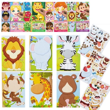 Kids DIY Stickers Puzzle Games Make-a-Face Princess Animal Dinosaur Assemble Jigsaw Children Recognition Training Education Toy 1