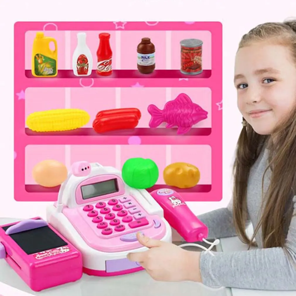 Plastic Simulated Supermarket Cashier Suit Classic Toys Household Pretent Play Girls Miniature Toys Set