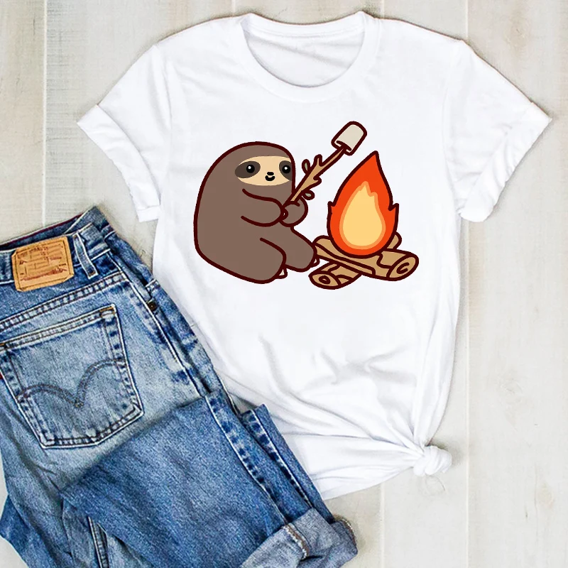 Женская летняя футболка с надписью Camper Fire рисунком из мультфильма женская одежда