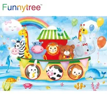 

Funnytree Birthday Party Animals Background Baby Shower Rainbow Sea Boat Colourful Kids Blue Sky Newborn Photobooth Backdrop