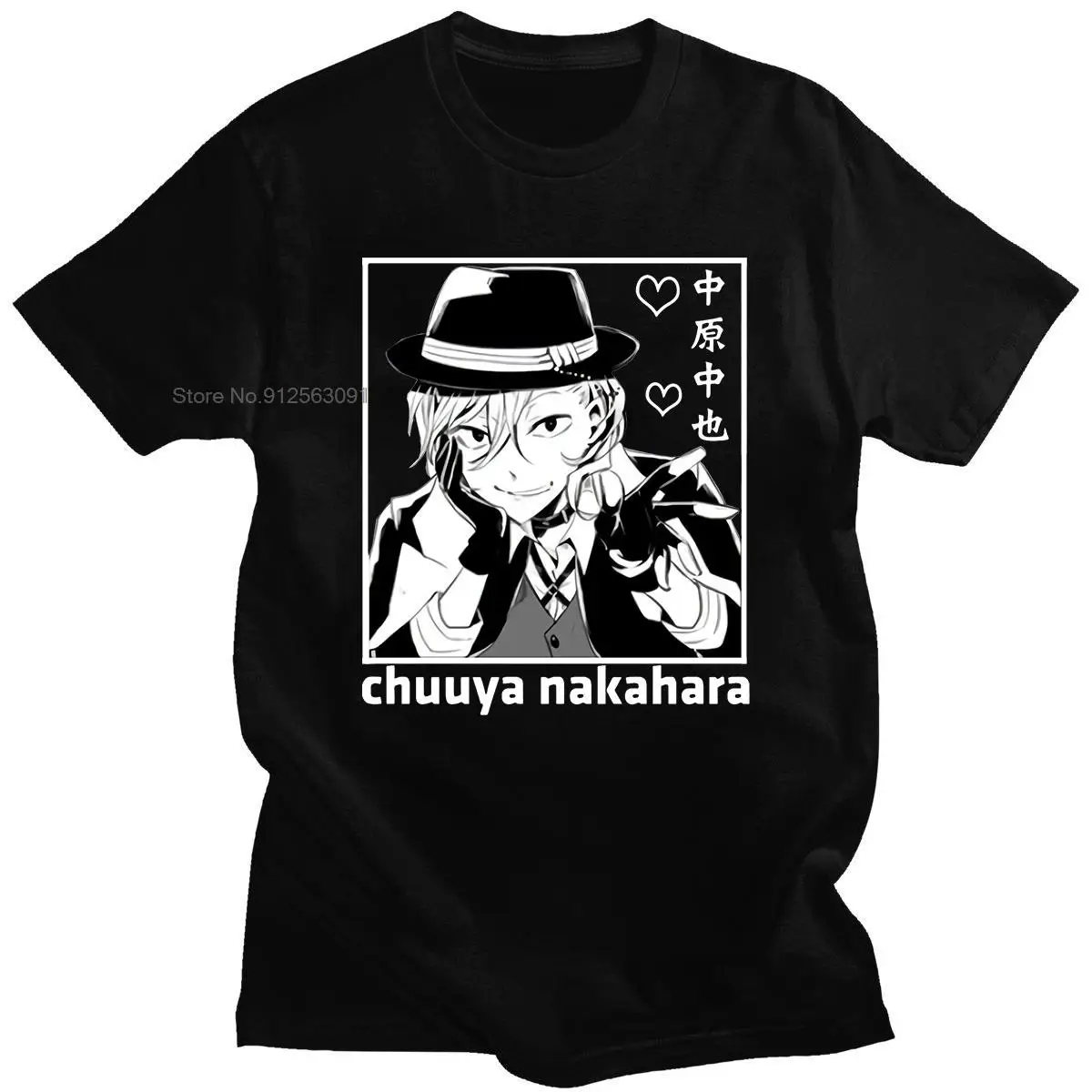 Anime Bungo Stray Dogs Chuuya Nakahara New Harajuku Classic Comic Print Summer Short-sleeved Loose T-shirt Oversized | Мужская одежда