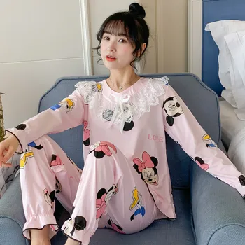 

2020 Spring Autumn Pajamas For Women Cartoon Duck Mouse Print Nice Cute Pyjama Sets For Girl Cotton Good Quality