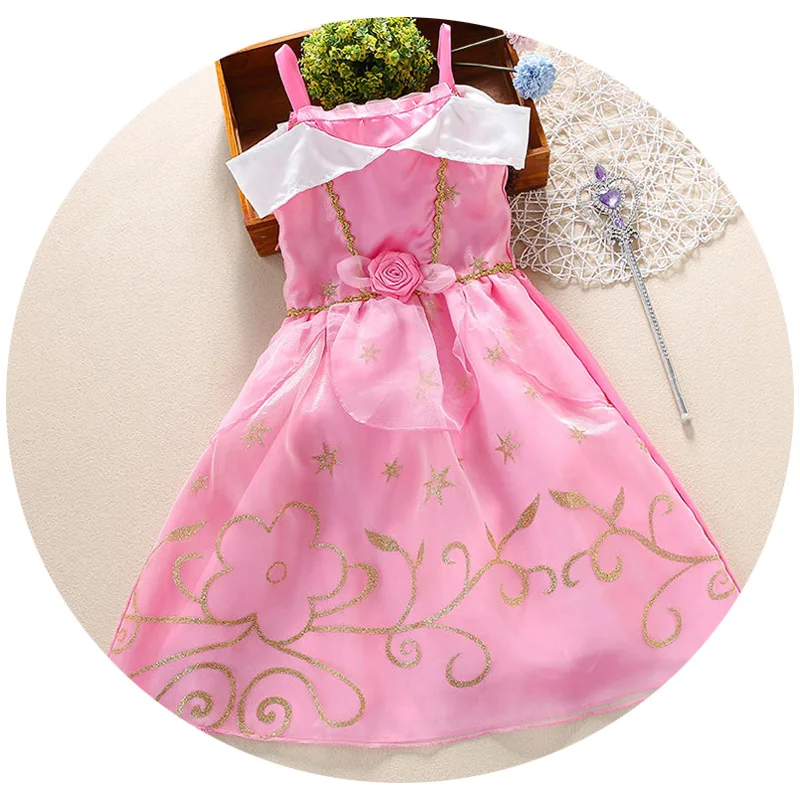 

Little Kids Princess Aurora Dress for Gilrs Pink Summer Clothes Children Birthday Carnival Party Costume Wig and Accessories