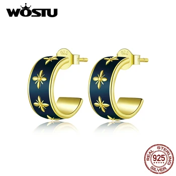 

WOSTU Flower Orchid Stud Earrings Real 925 Sterling Silver Plated Gold Enamel Earrings For Women Elegant Wedding Jewelry CTE428